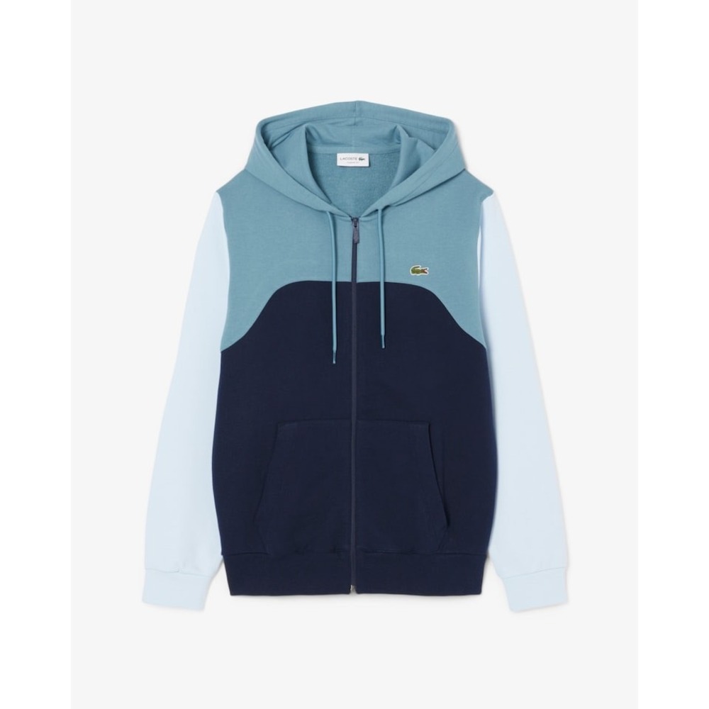 NWOT Lacoste Mens Colorblock Full Zip Hoodie Blue Navy Sweatshirt Classic Fit L